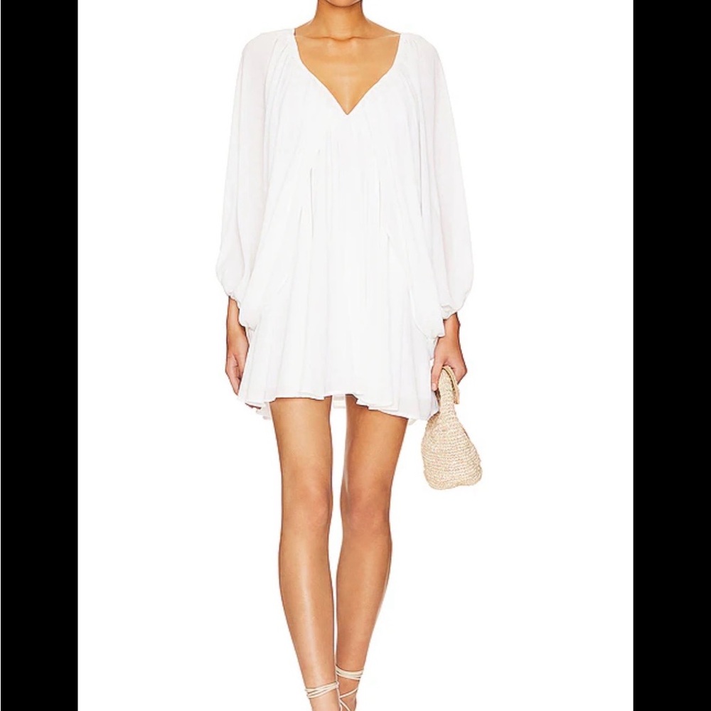 Tularosa White Mini Dress with Long Bishop Sleeves